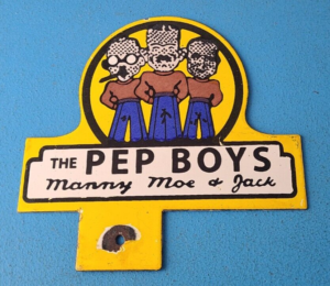 Vintage Pep Boys Sign Topper Gas Auto Car Porcelain License Plate Topper 305883222369