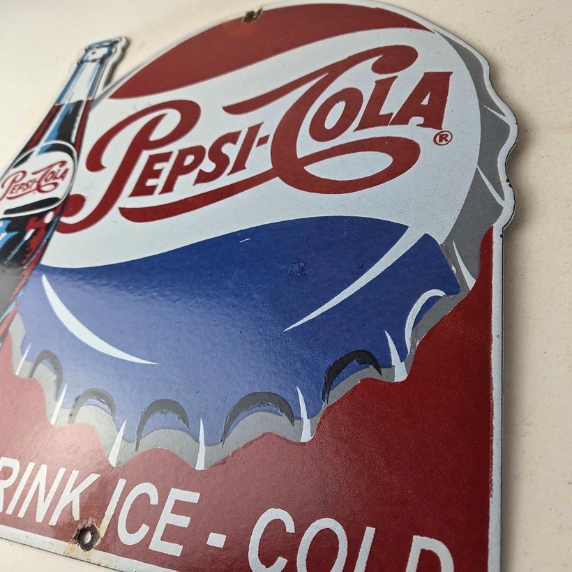 Vintage Pepsi Porcelain Sign - Ice Cold Beverage Drink Cola Gas Service Sign - Image 13