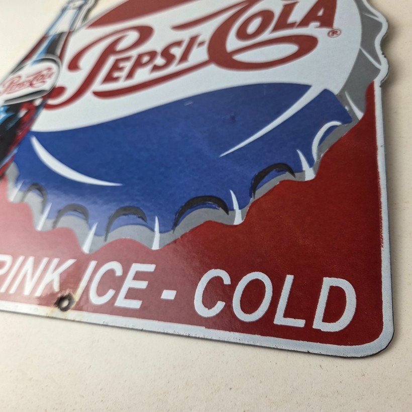 Vintage Pepsi Porcelain Sign - Ice Cold Beverage Drink Cola Gas Service Sign - Image 14