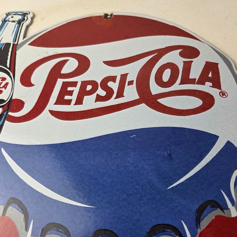 Vintage Pepsi Porcelain Sign - Ice Cold Beverage Drink Cola Gas Service Sign - Image 4