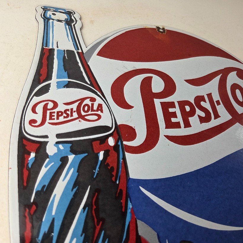 Vintage Pepsi Porcelain Sign - Ice Cold Beverage Drink Cola Gas Service Sign - Image 5