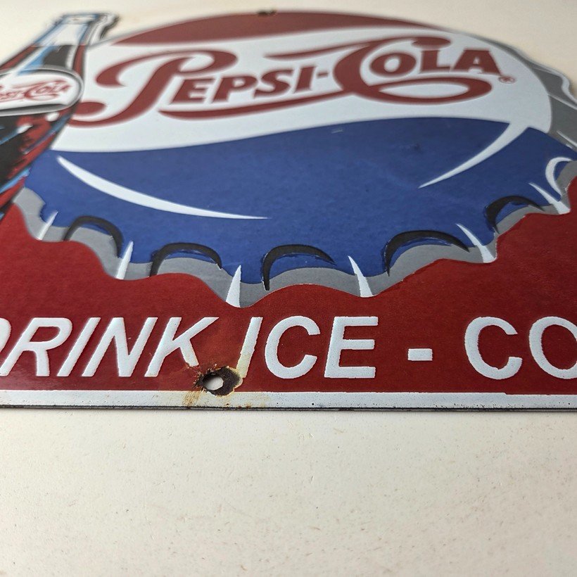 Vintage Pepsi Porcelain Sign - Ice Cold Beverage Drink Cola Gas Service Sign - Image 10