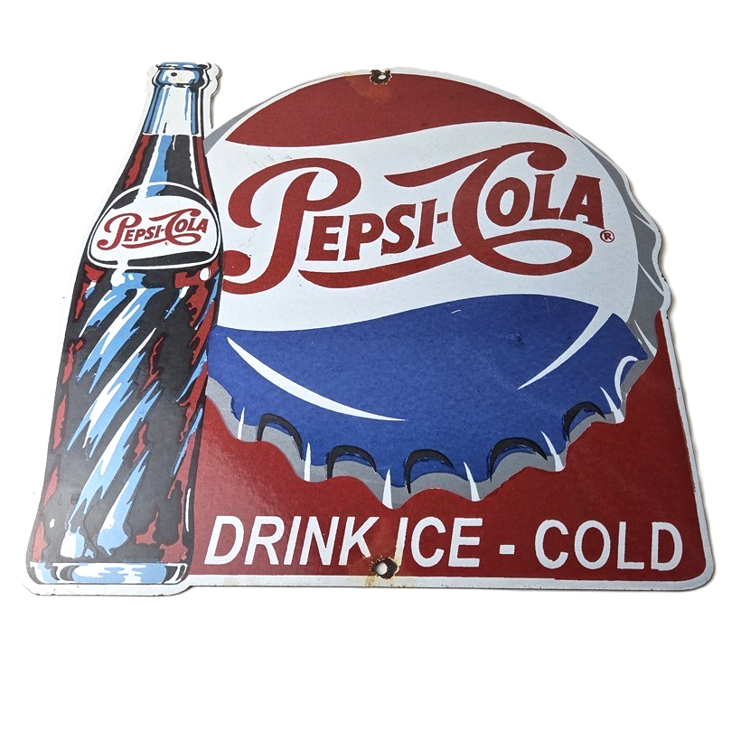 Vintage Pepsi Porcelain Sign - Ice Cold Beverage Drink Cola Gas Service Sign