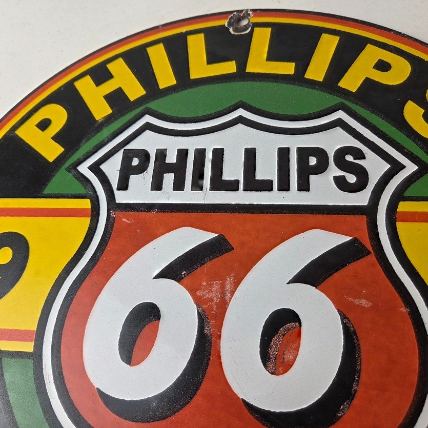 Vintage Phillips 66 Gasoline Sign - Gas Porcelain Pump Advertising Station Sign - Image 3