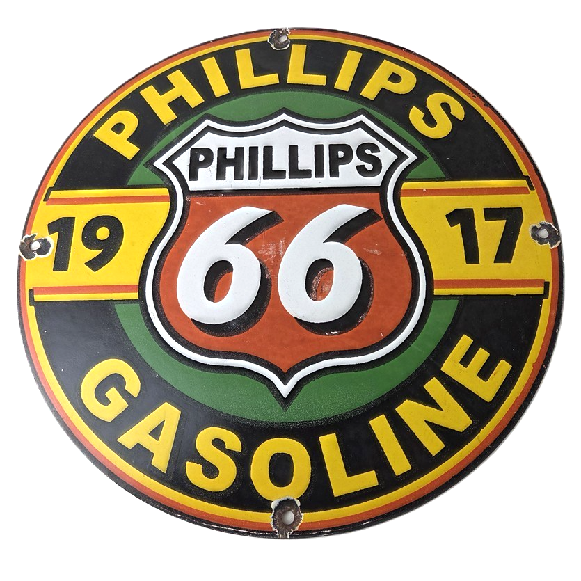 Vintage Phillips 66 Gasoline Sign - Gas Porcelain Pump Advertising Station Sign