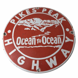 Vintage Pikes Peak Sign - Colorado National Park Gas Pump Porcelain Sign