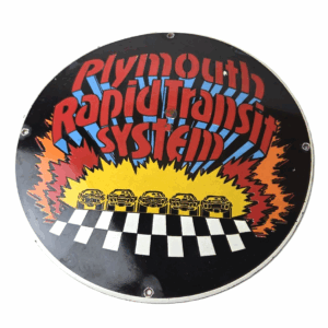 Vintage Plymouth Rapid Transit System Sign - Porcelain Auto Gas Pump Plate Sign