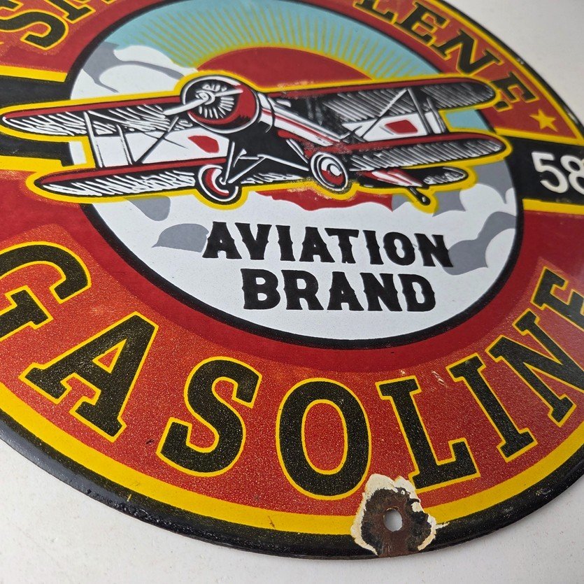 Vintage Porcelain Smitholene Gasoline Sign - Aviation Service Gas Pump Sign - Image 11