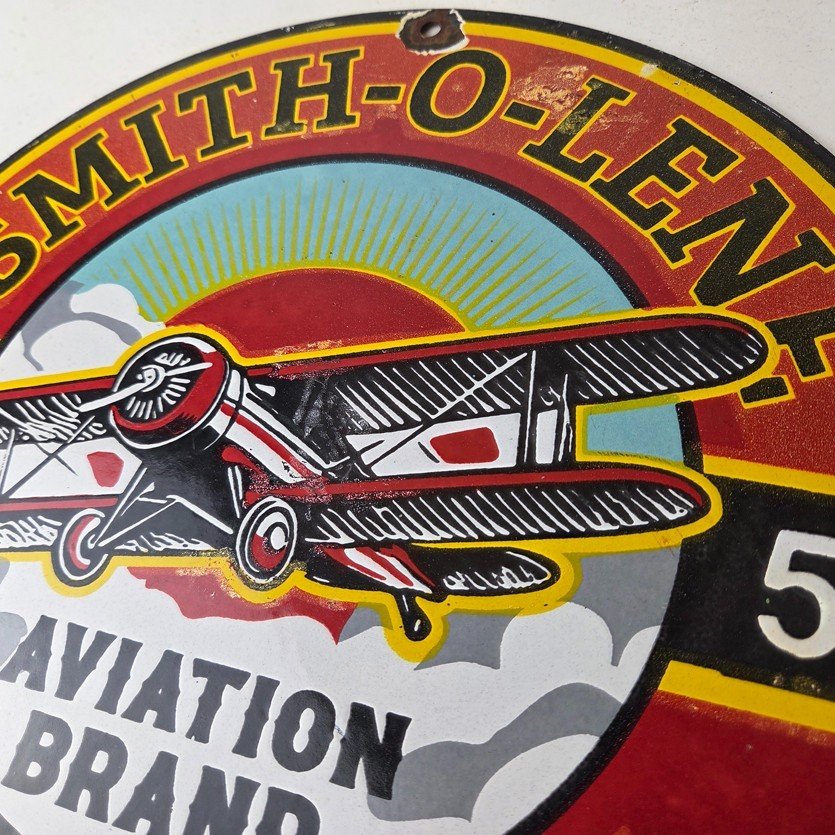 Vintage Porcelain Smitholene Gasoline Sign - Aviation Service Gas Pump Sign - Image 12