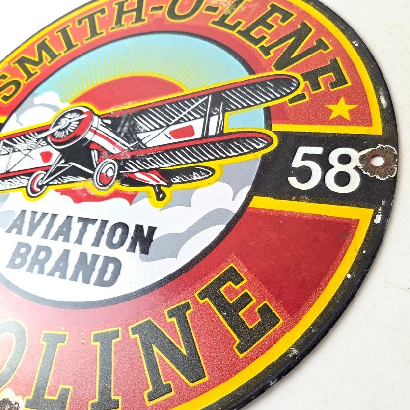 Vintage Porcelain Smitholene Gasoline Sign - Aviation Service Gas Pump Sign - Image 13