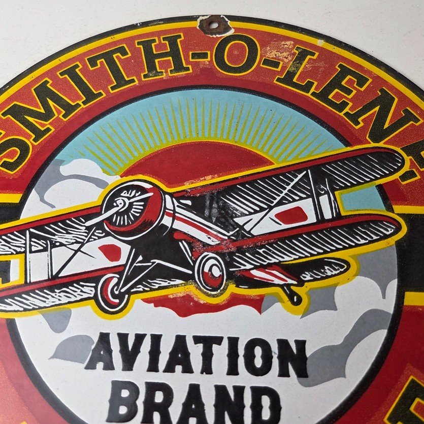 Vintage Porcelain Smitholene Gasoline Sign - Aviation Service Gas Pump Sign - Image 3