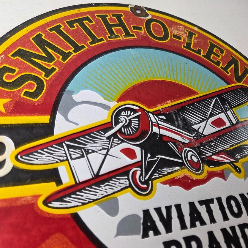 Vintage Porcelain Smitholene Gasoline Sign - Aviation Service Gas Pump Sign - Image 5