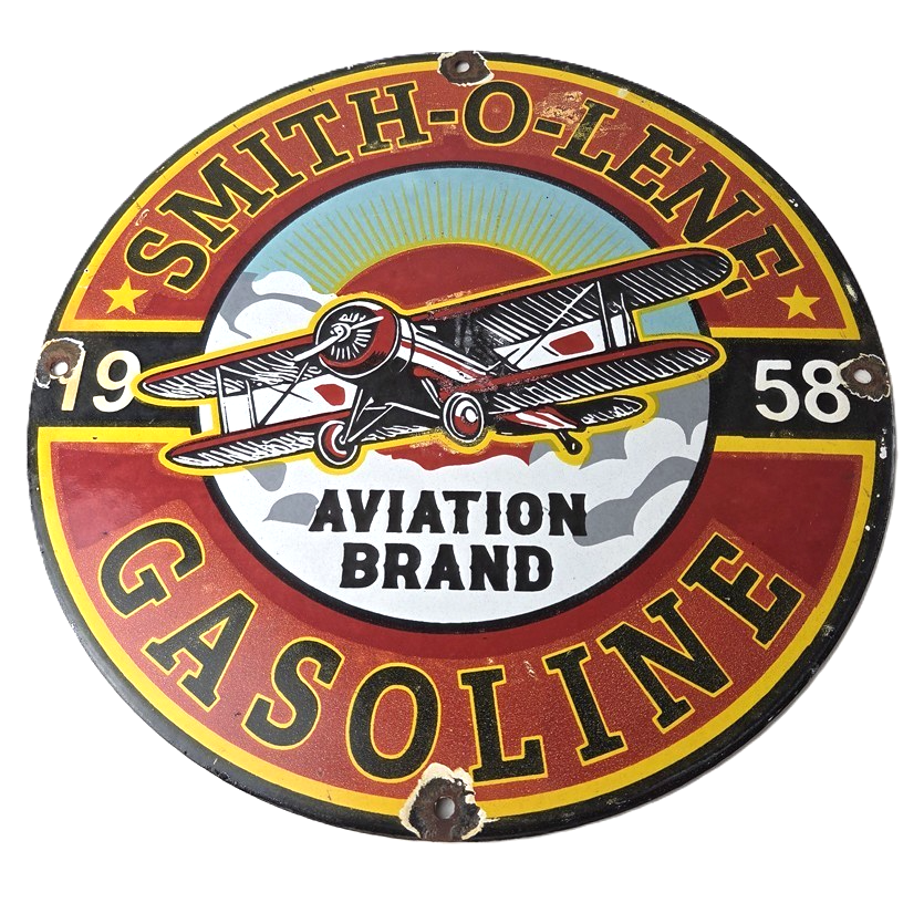 Vintage Porcelain Smitholene Gasoline Sign - Aviation Service Gas Pump Sign