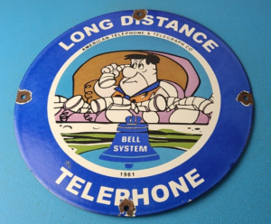 Vintage Public Telephones Sign American Telegraph Gas Pump Porcelain Sign 305872165989