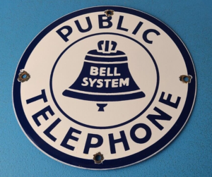 Vintage Public Telephones Sign Bell System Phone Booth Gas Pump Porcelain Sign 305898962739