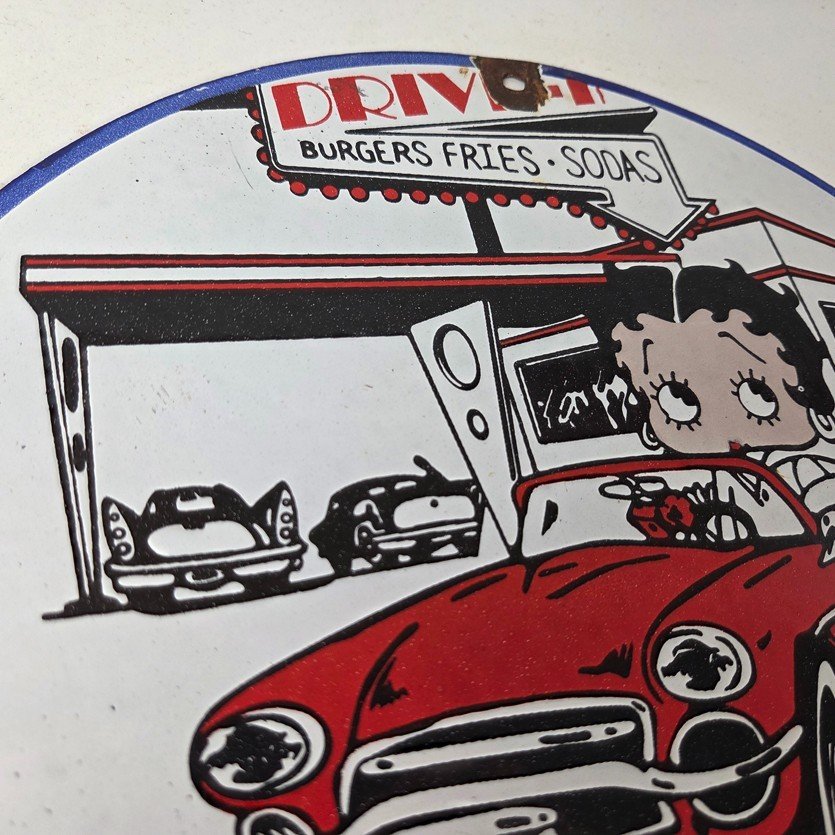 Vintage Pure Motor Oil Porcelain Sign - Betty Boop Gas Pump Plate Sign - Image 5