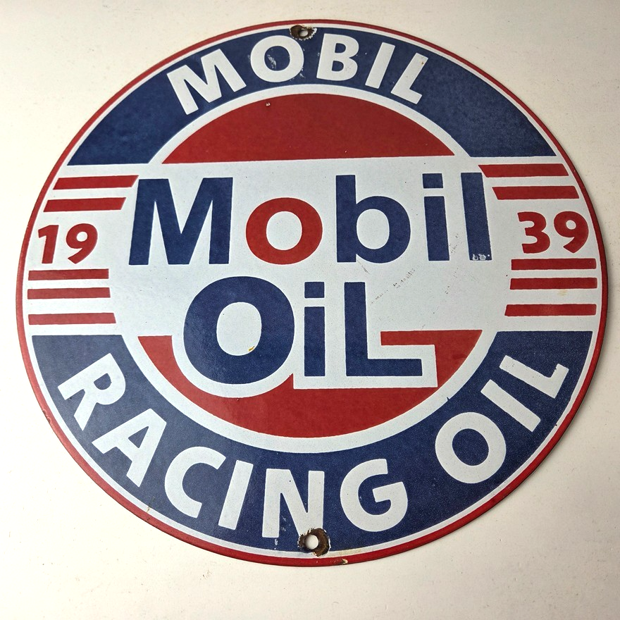 Vintage Racing Gasoline Sign - Mobil Gas Oil Pump Plate Porcelain Sign - Image 15