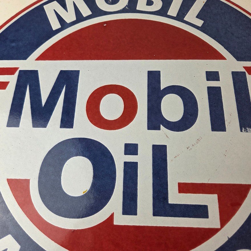Vintage Racing Gasoline Sign - Mobil Gas Oil Pump Plate Porcelain Sign - Image 3