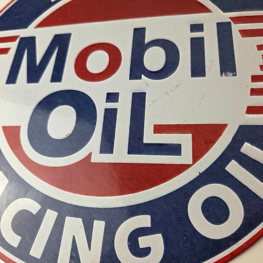 Vintage Racing Gasoline Sign - Mobil Gas Oil Pump Plate Porcelain Sign - Image 4
