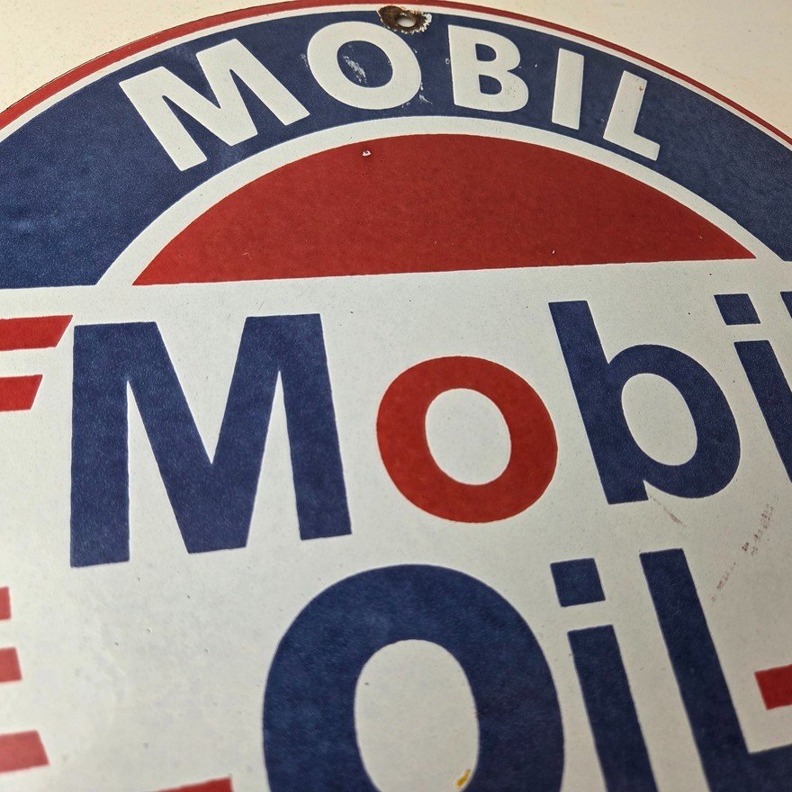 Vintage Racing Gasoline Sign - Mobil Gas Oil Pump Plate Porcelain Sign - Image 5