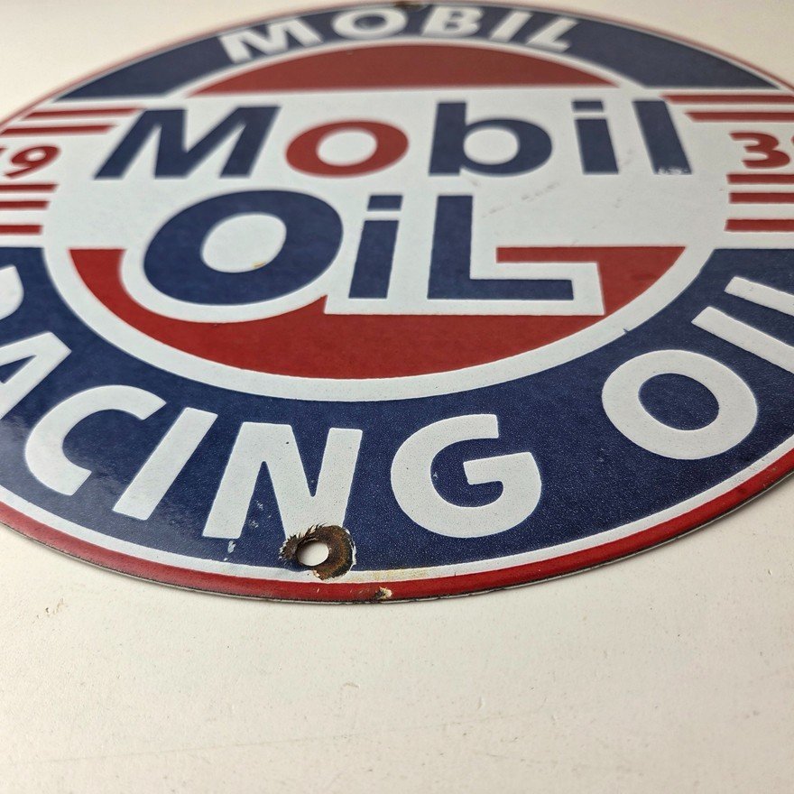 Vintage Racing Gasoline Sign - Mobil Gas Oil Pump Plate Porcelain Sign - Image 10