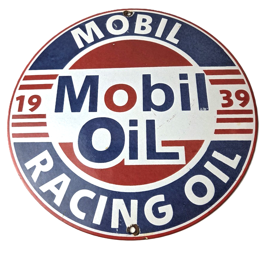 Vintage Racing Gasoline Sign - Mobil Gas Oil Pump Plate Porcelain Sign