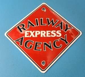 Vintage Railway Express Agency Sign Trains Railway Porcelain Gas Pump Sign 305872748319