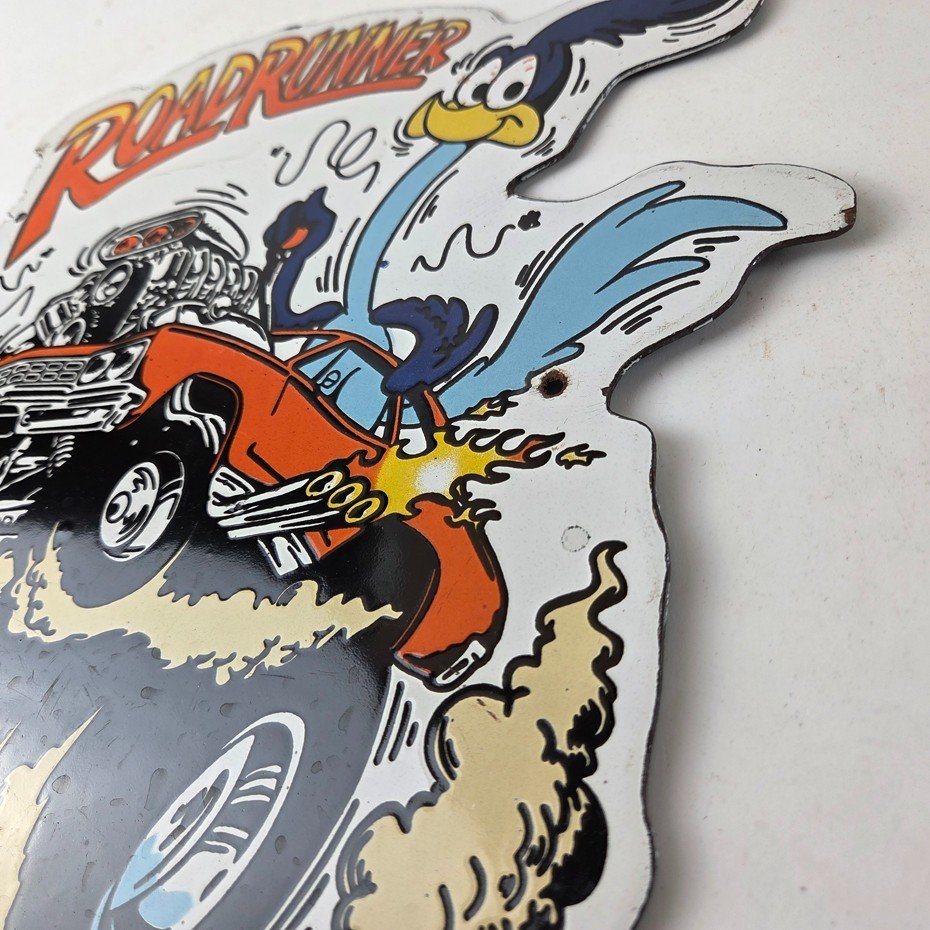 Vintage Rat Fink Porcelain Sign - Plymouth Road Runner Hot Rod Gas Pump Sign - Image 13