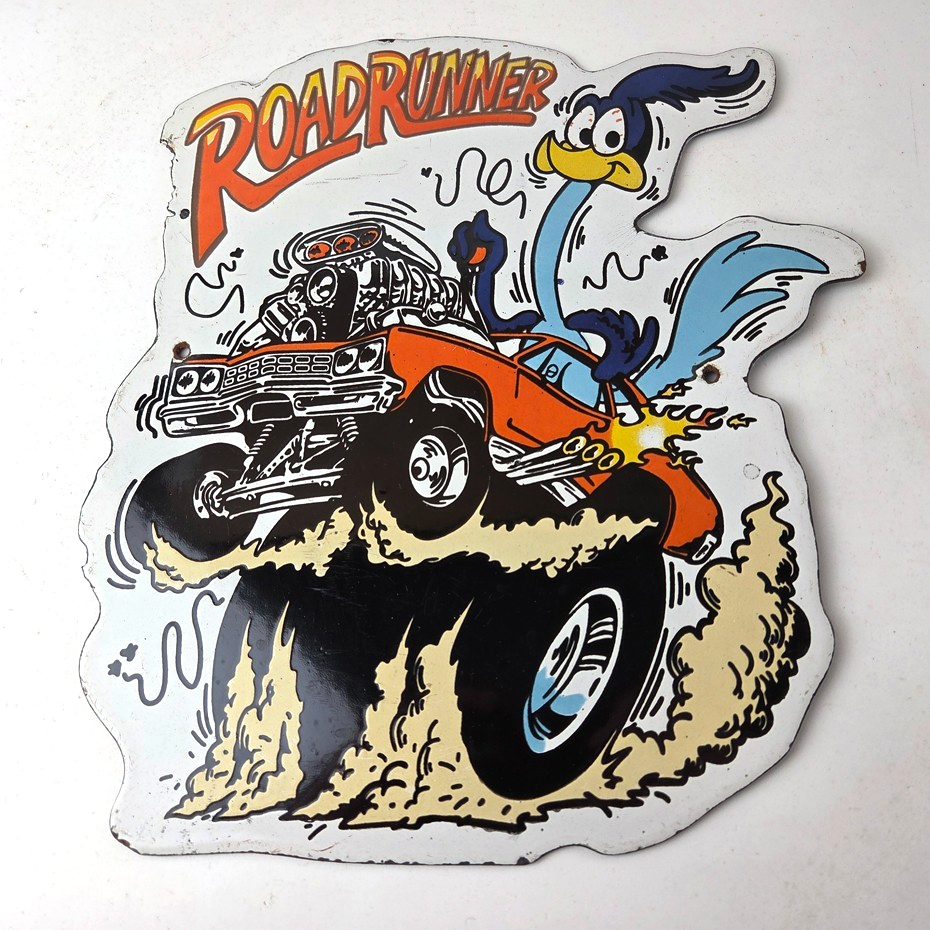 Vintage Rat Fink Porcelain Sign - Plymouth Road Runner Hot Rod Gas Pump Sign - Image 15