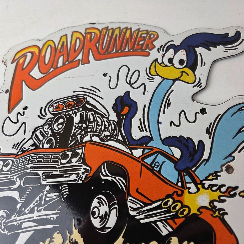 Vintage Rat Fink Porcelain Sign - Plymouth Road Runner Hot Rod Gas Pump Sign - Image 3