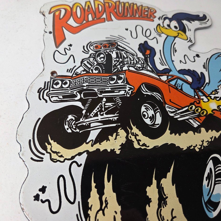 Vintage Rat Fink Porcelain Sign - Plymouth Road Runner Hot Rod Gas Pump Sign - Image 6