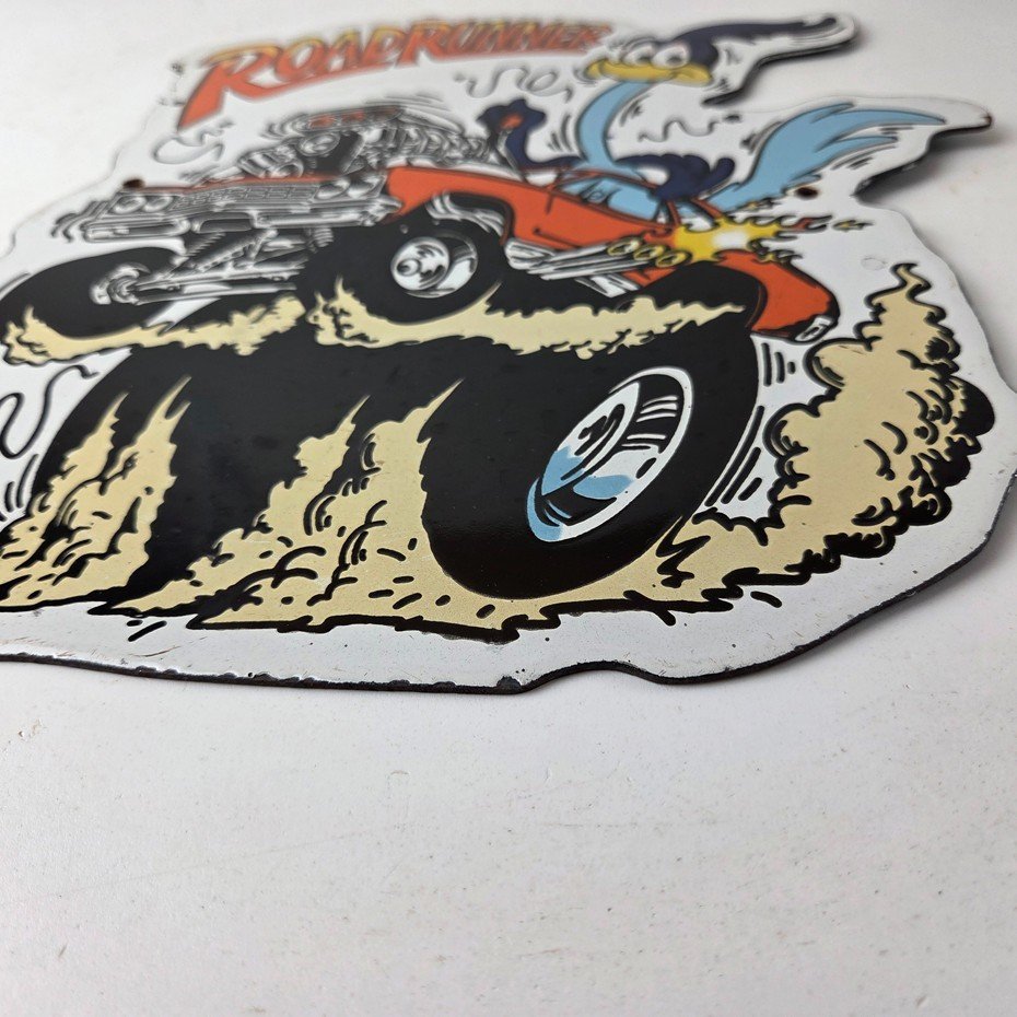 Vintage Rat Fink Porcelain Sign - Plymouth Road Runner Hot Rod Gas Pump Sign - Image 10