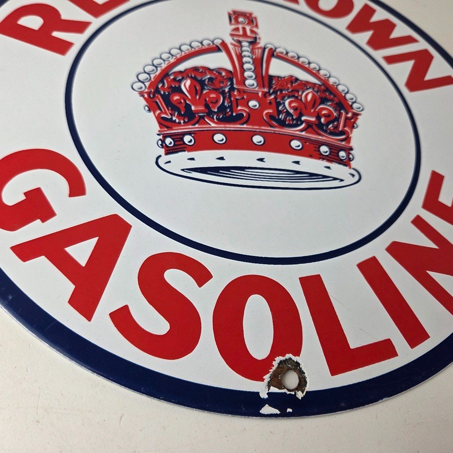 Vintage Red Crown Gasoline Sign - Porcelain Service Station Gas Pump Sign - Image 11