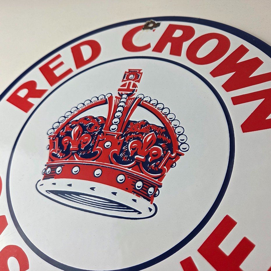 Vintage Red Crown Gasoline Sign - Porcelain Service Station Gas Pump Sign - Image 12
