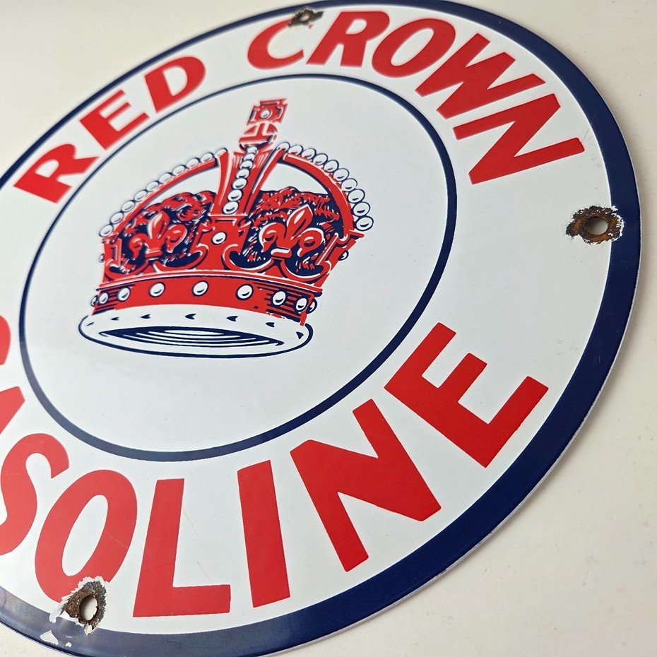 Vintage Red Crown Gasoline Sign - Porcelain Service Station Gas Pump Sign - Image 13