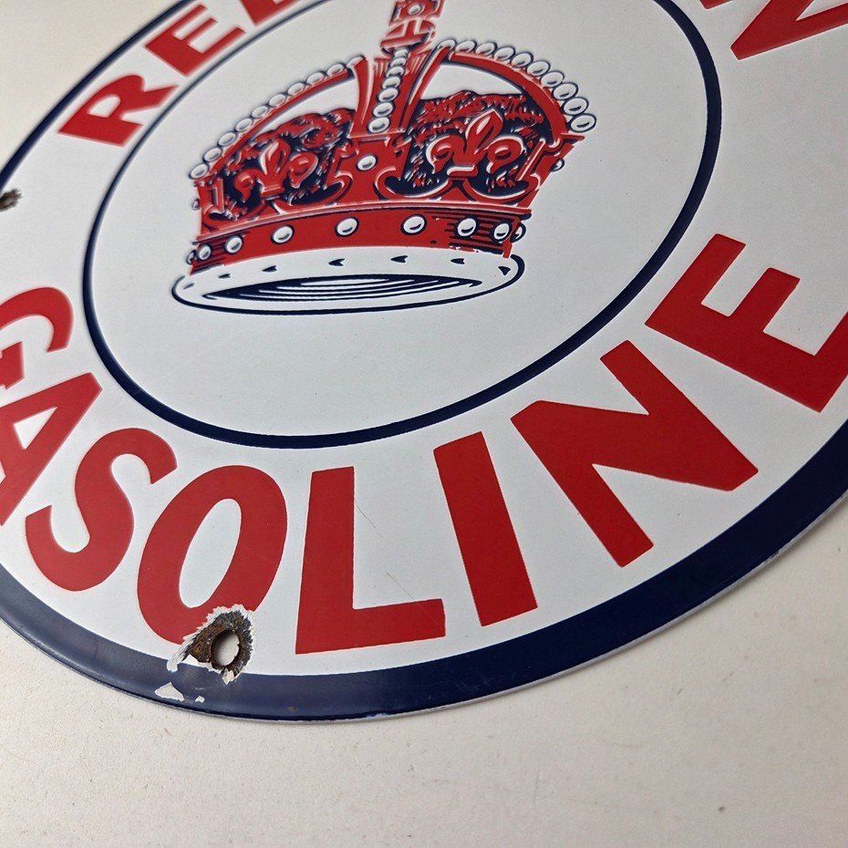 Vintage Red Crown Gasoline Sign - Porcelain Service Station Gas Pump Sign - Image 14