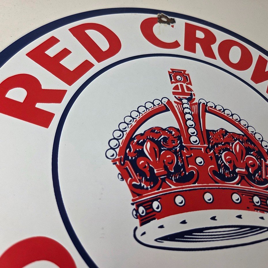 Vintage Red Crown Gasoline Sign - Porcelain Service Station Gas Pump Sign - Image 5