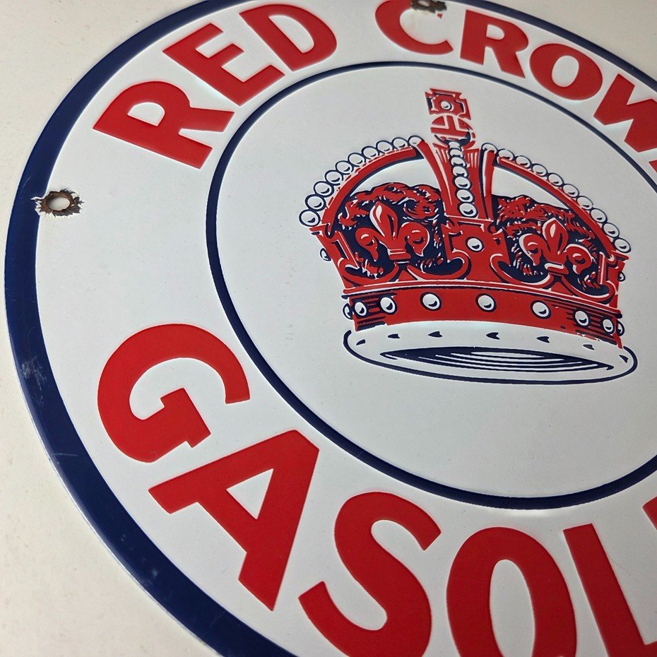 Vintage Red Crown Gasoline Sign - Porcelain Service Station Gas Pump Sign - Image 6