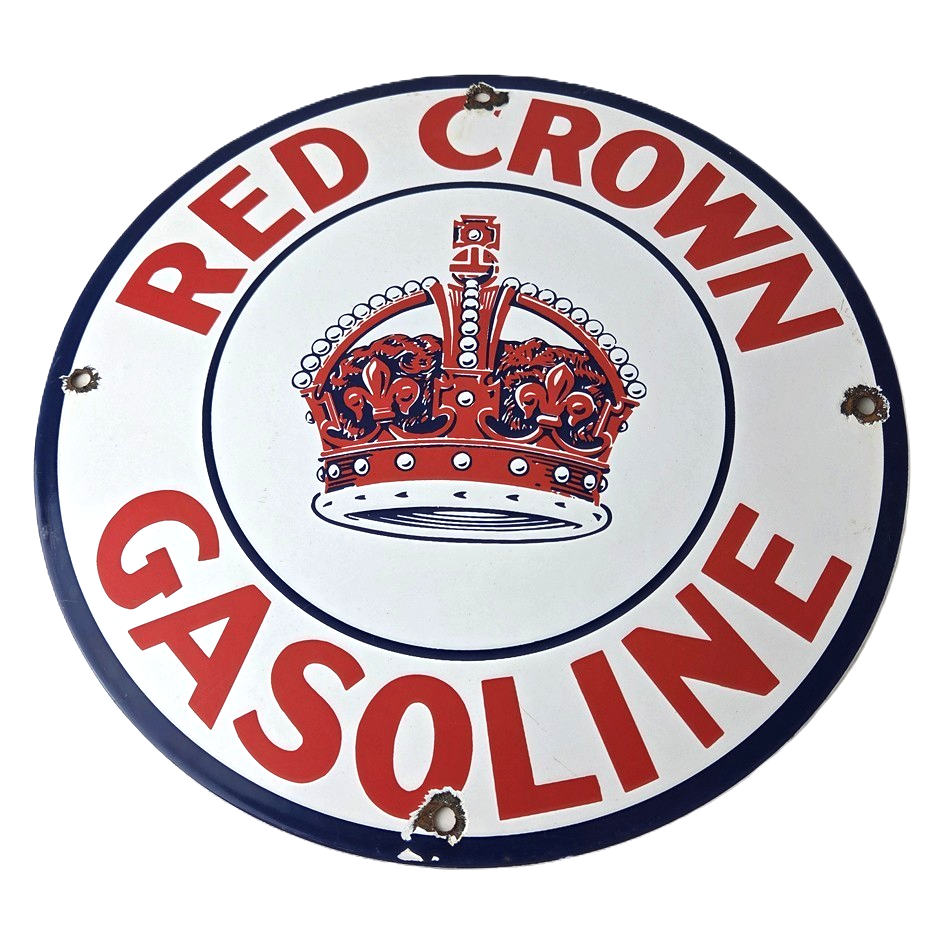 Vintage Red Crown Gasoline Sign - Porcelain Service Station Gas Pump Sign