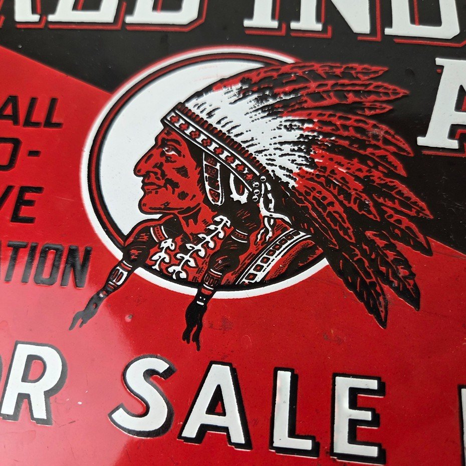 Vintage Red Indian Porcelain Sign - American Indian Auto Oil Service Gas Sign - Image 3