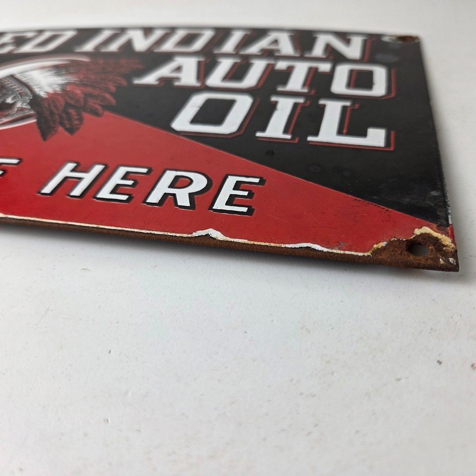 Vintage Red Indian Porcelain Sign - American Indian Auto Oil Service Gas Sign - Image 10