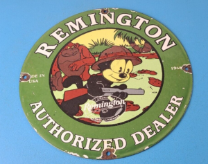 Vintage Remington Firearms Sign Sales Dealer Gas Pump Porcelain Sign 305895590869