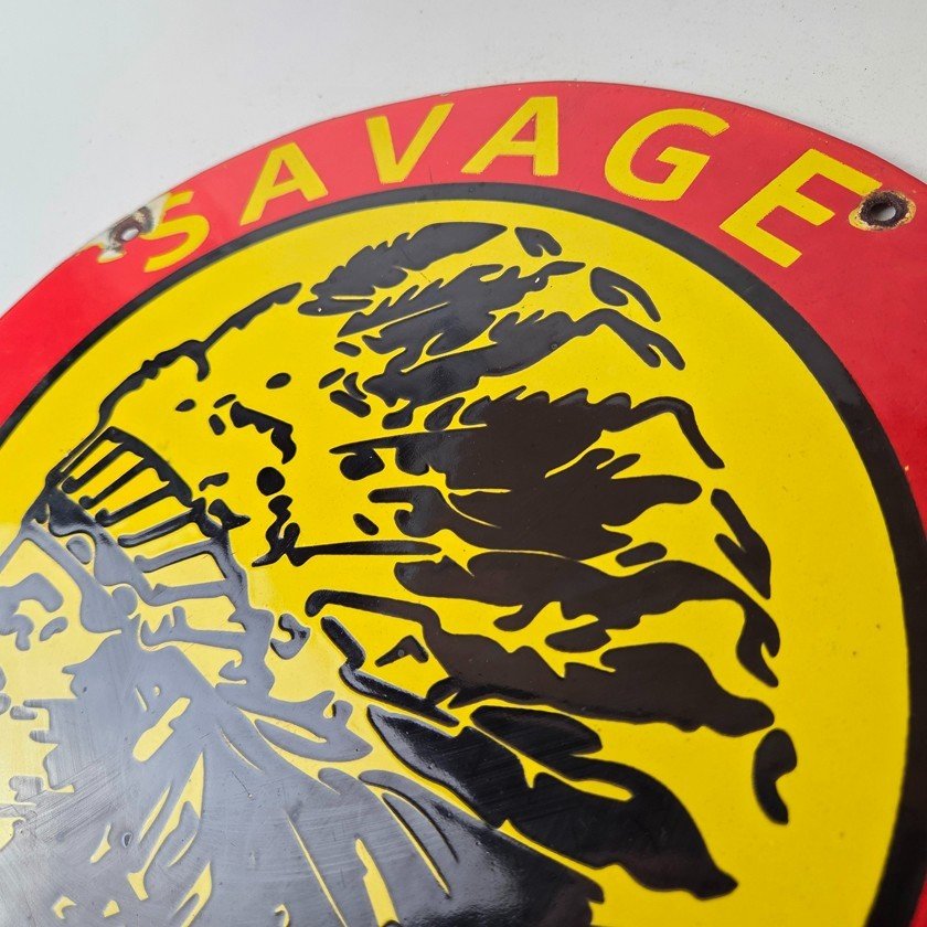 Vintage Savage Arms Sign - Quality Porcelain Service Gun Ammo Gas Oil Pump Sign - Image 12