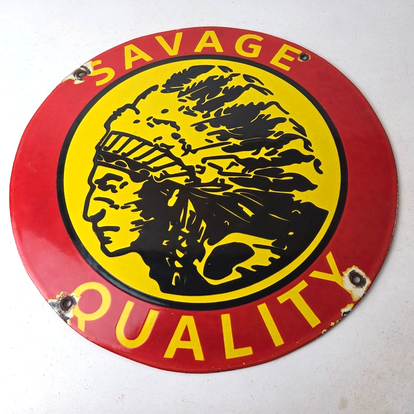 Vintage Savage Arms Sign - Quality Porcelain Service Gun Ammo Gas Oil Pump Sign - Image 15