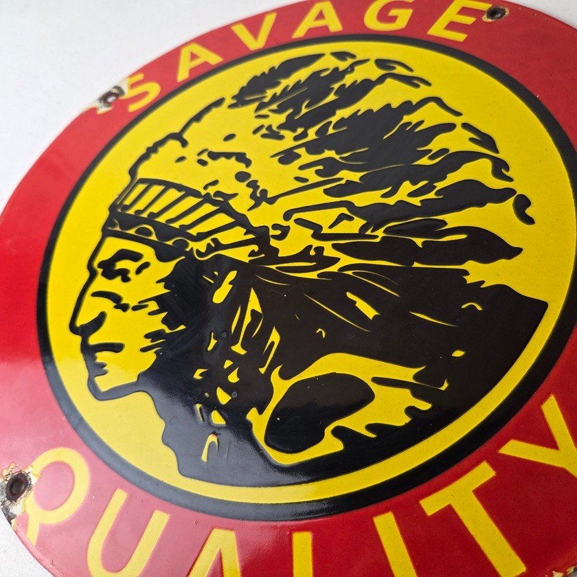 Vintage Savage Arms Sign - Quality Porcelain Service Gun Ammo Gas Oil Pump Sign - Image 4