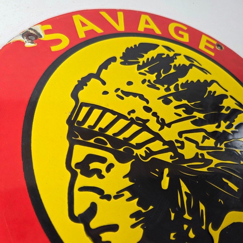 Vintage Savage Arms Sign - Quality Porcelain Service Gun Ammo Gas Oil Pump Sign - Image 5