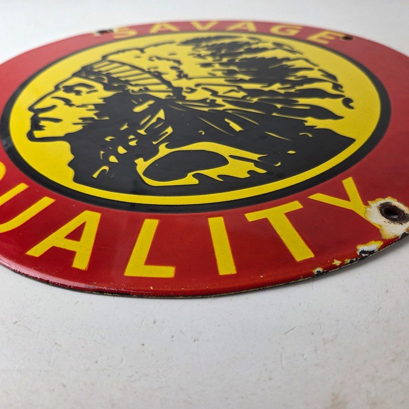 Vintage Savage Arms Sign - Quality Porcelain Service Gun Ammo Gas Oil Pump Sign - Image 10