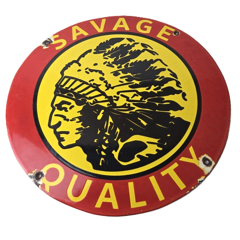 Vintage Savage Arms Sign - Quality Porcelain Service Gun Ammo Gas Oil Pump Sign