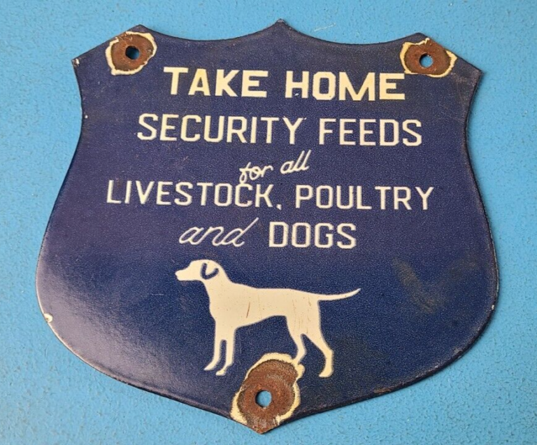 Vintage Security Feeds Porcelain Sign Livestock Poultry Dogs Gas Pump Sign 306072949329