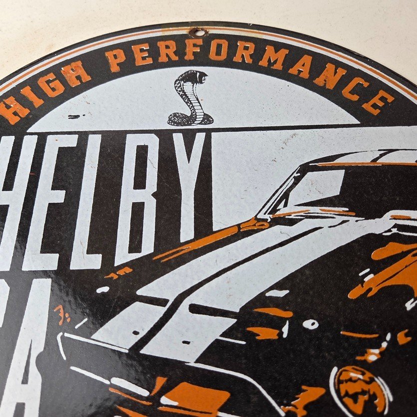 Vintage Shelby Porcelain Sign - American Legend Ford Gas Pump Racing Sign - Image 3
